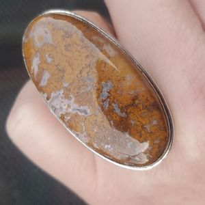 New Overzized Seam Agate 925 Silver Statement Ring.